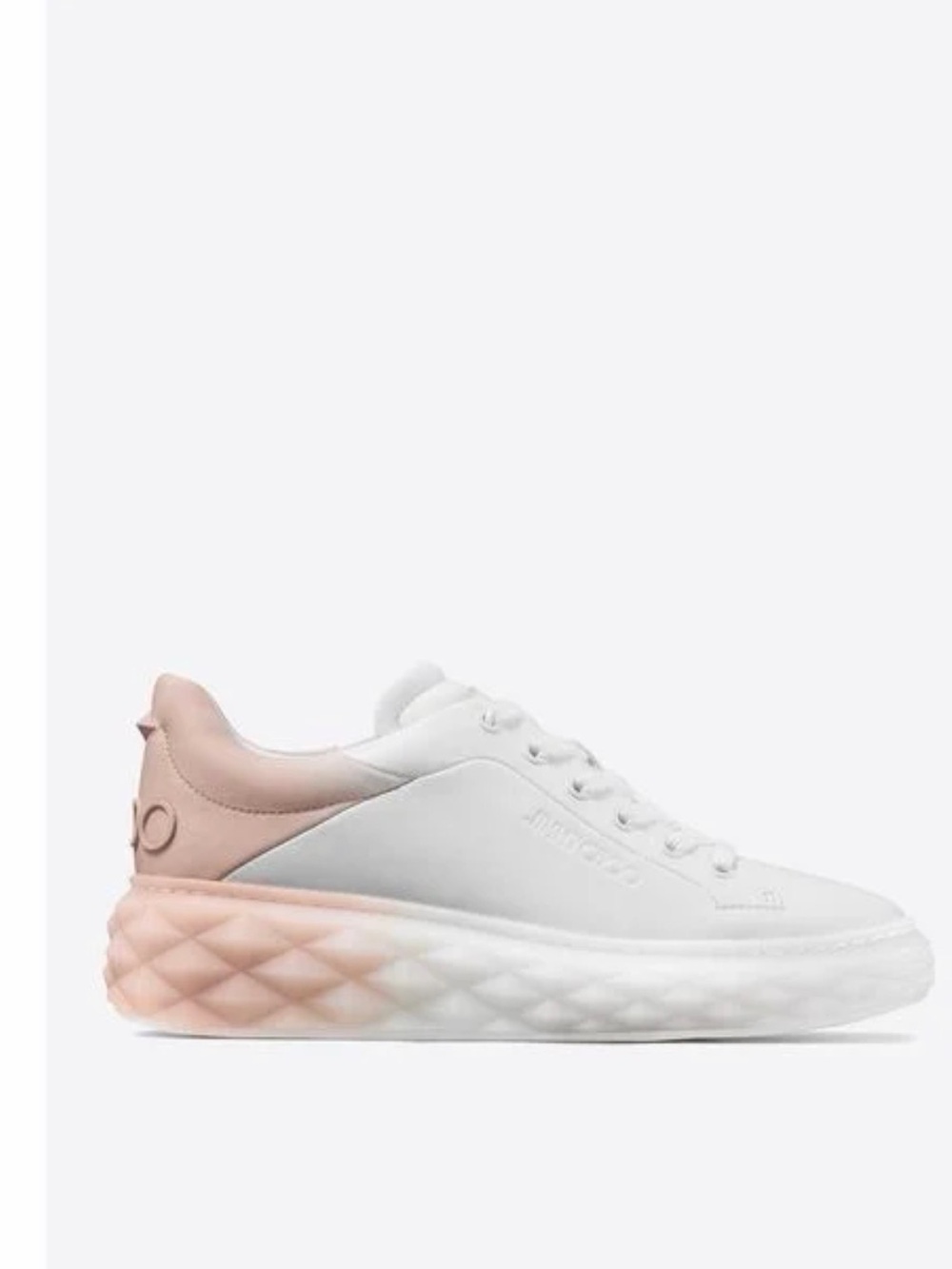 Jimmy Choo White Leather Sneakers with Pink Heel Trim